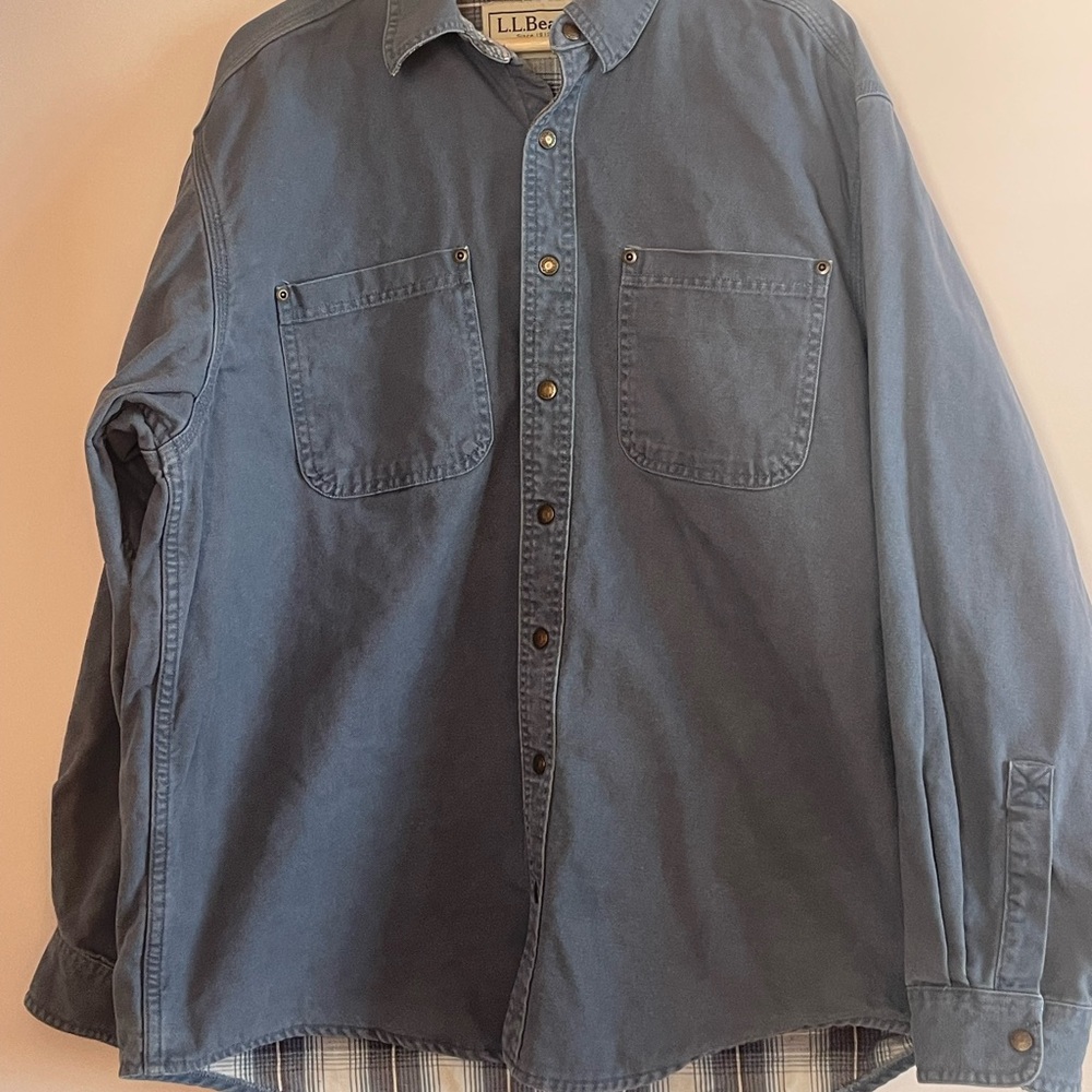 LL Bean denim flannel lined long sleeve button front long sleeve top men’s XL